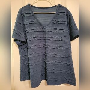 SHEIN Blue Textured V-Neck Blouse